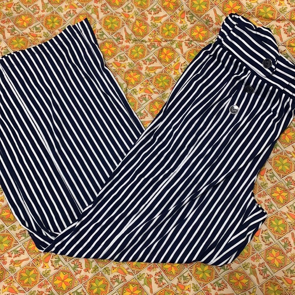 Robert Louis pull on navy and white striped pants large
